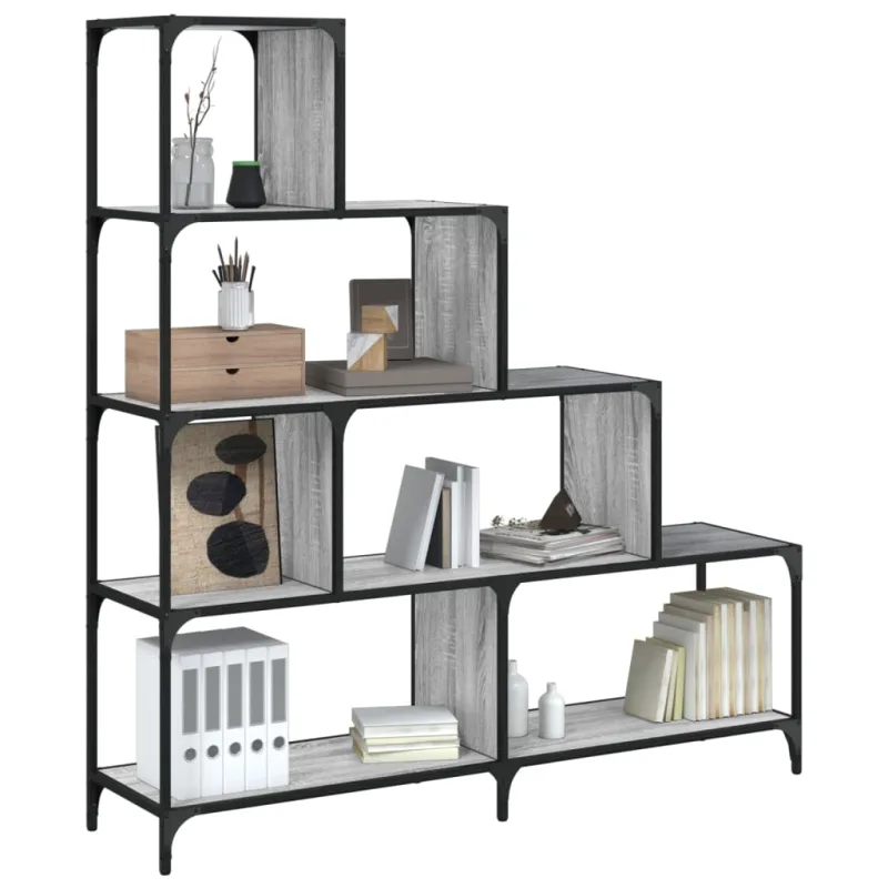 Librería con 4 peldaños madera gris 139x33,5x149 cm