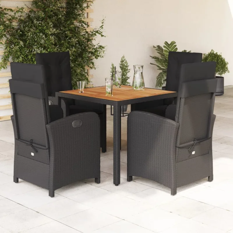 Set de muebles jardín 5 pzas con cojines ratán sintético negro