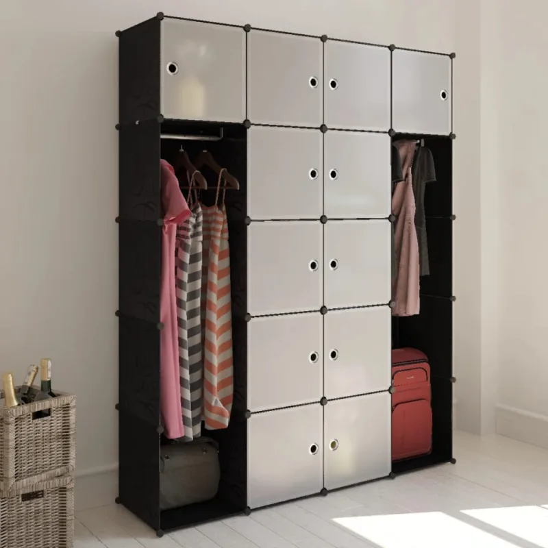 Armario modular 14 compartimentos negro y 37x146x180,5cm