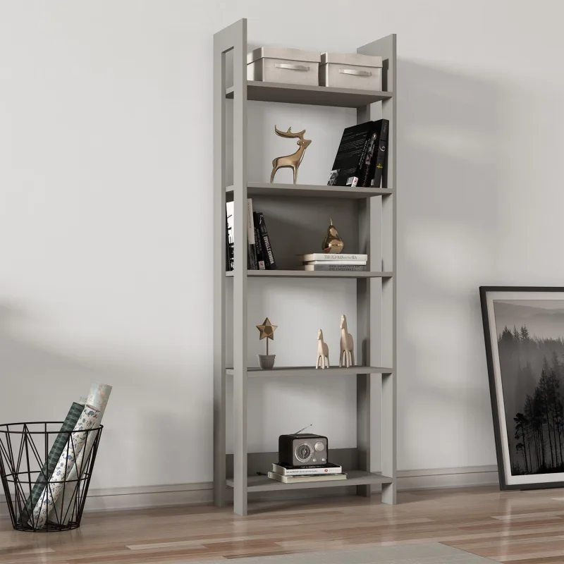 Librería – 64 cm x 180 cm x 30 cm – gris – tablero de partículas revestido de melamina