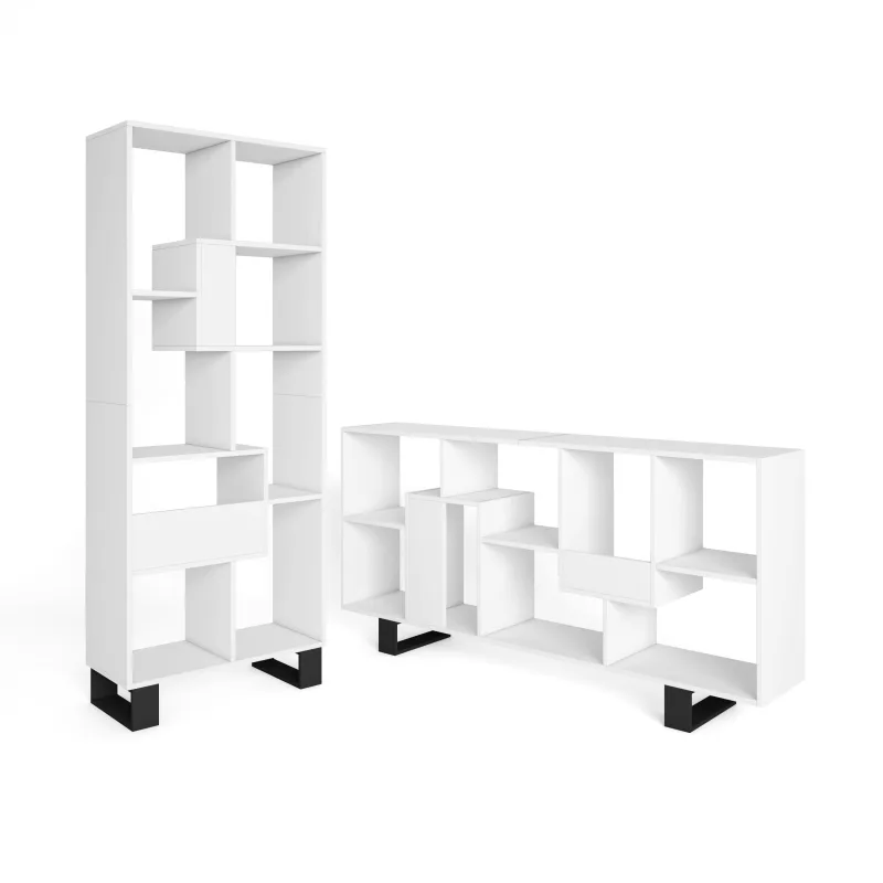 Librería estantería, 174x67x31cm, diseño industrial, blanco