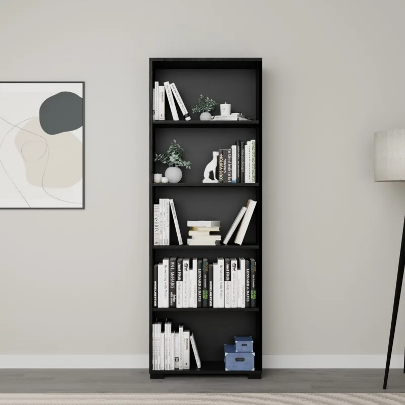 Librería – ancho: 64 cm – alto: 182 cm – fondo: 25 cm – color: negro – material: mdf