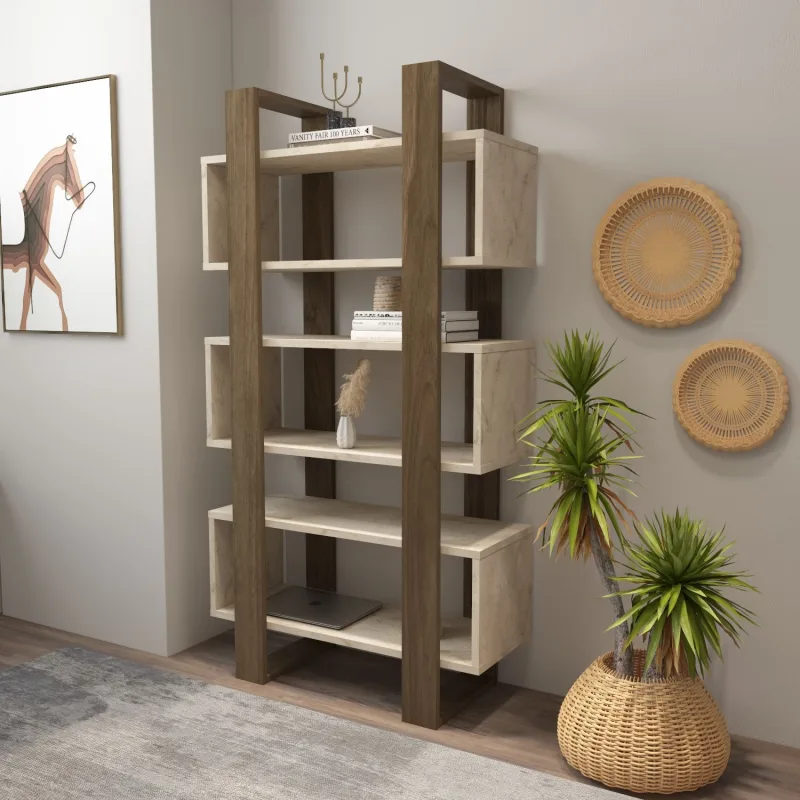 Librería – 80cm x 150cm x 29,5cm – nogal y travertino – mdf