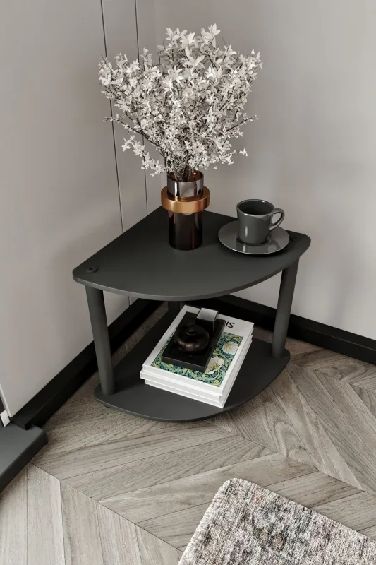 Estantería de esquina negra con dos estantes - diseño moderno premium