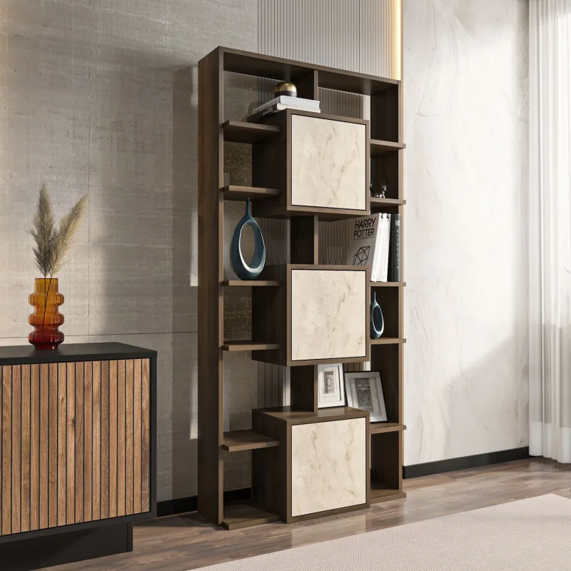 Librería – 85cm x 176cm x 20cm – nogal y travertino – mdf