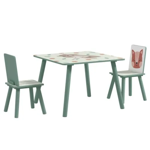 Mesa para niños con 2 sillas, set de muebles con diseño de animales, verde – comfortxl