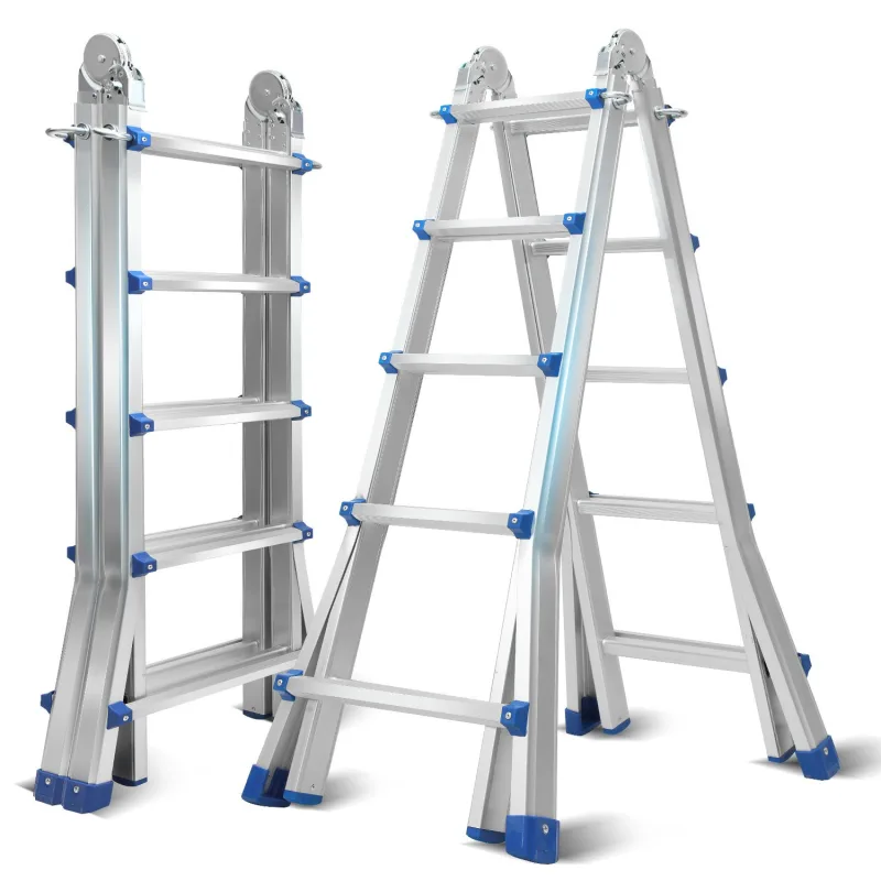 Escalera telescópica premium plateada de 3 m, antideslizante, multifuncional