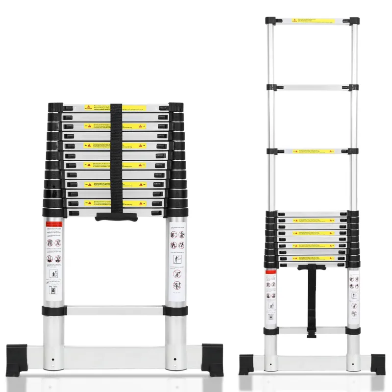 Escalera telescópica de 5m con estabilizador, plegable, multifuncional, 150kg