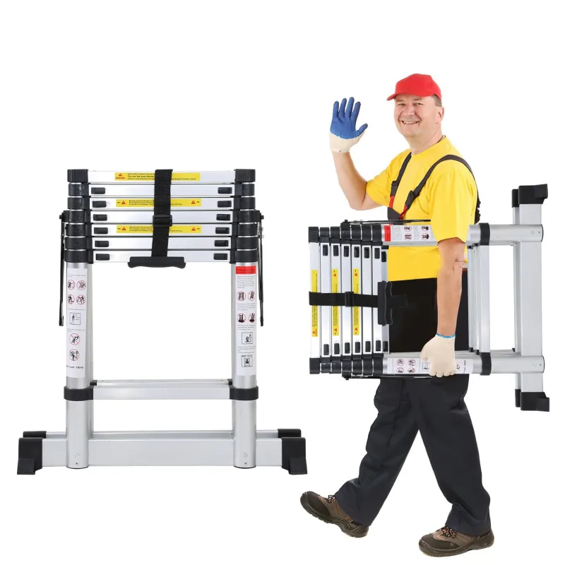 Escalera telescópica plateada de 2,3 m, plegable, multifuncional, para interior y exterior, 150 kg