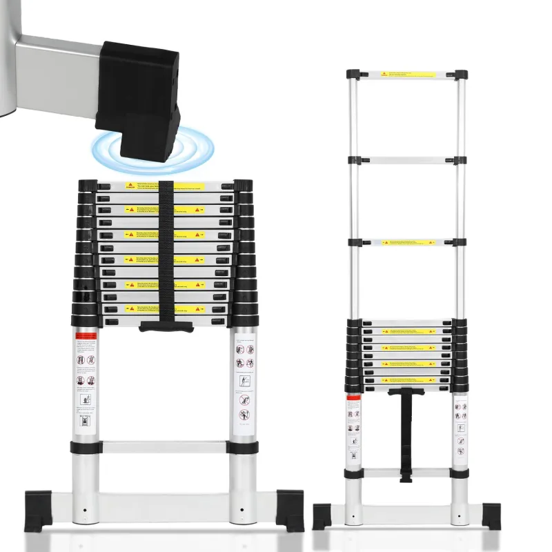 Escalera telescópica de 3,8 m con estabilizador, plegable, multifuncional, 150 kg