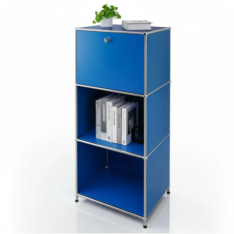 Estantería de metal cromado de diseño minimalista, concept épure mk-107 l50 × p40 × h121 cm, azul