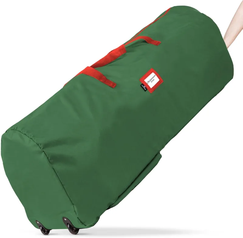 Bolsa de almacenamiento para árbol de navidad con ruedas - con asas para facilitar el transporte, a prueba de polvo e insectos, verde