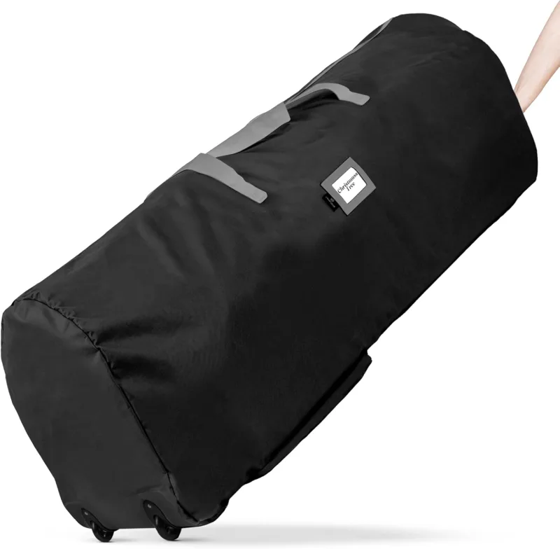 Bolsa de almacenamiento para árbol de navidad con ruedas - con asas para facilitar el transporte, a prueba de polvo e insectos, negro