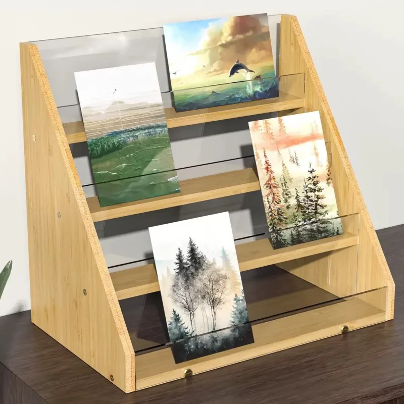 Exhibidor de mostrador de 4 niveles, expositor para tarjetas de felicitación, expositor de postales y pegatinas de mesa