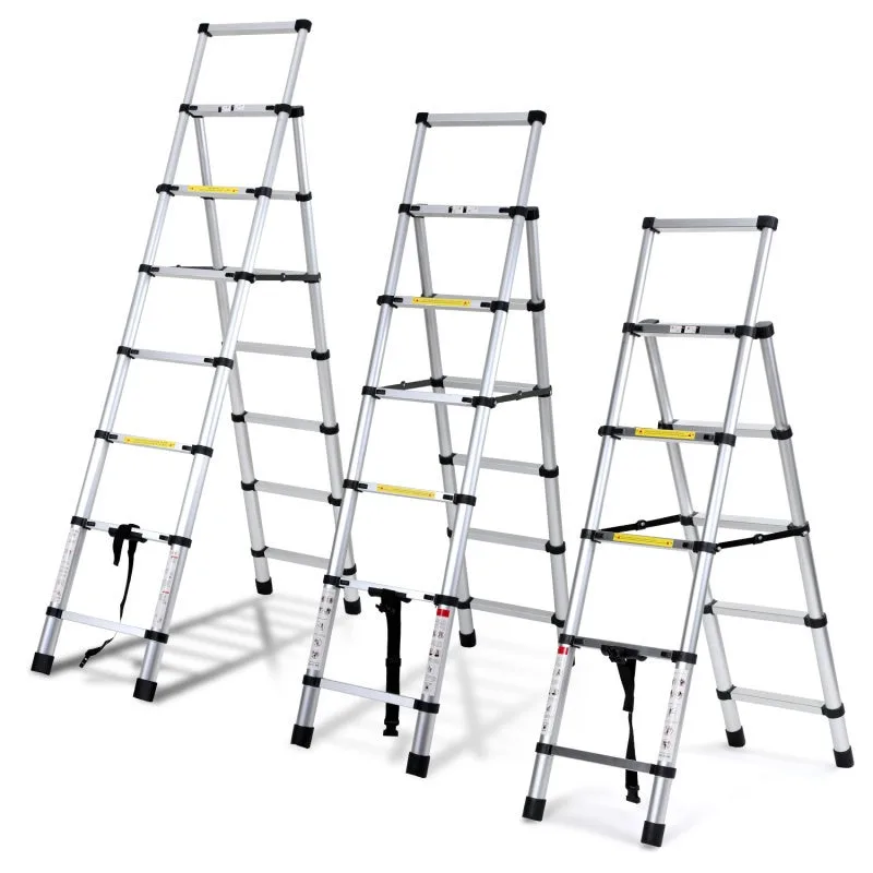 Escalera telescópica de 2,0 m + 2,3 m, escalera plateada para tejados, escalera extensible de aluminio antideslizante, escalera extensible