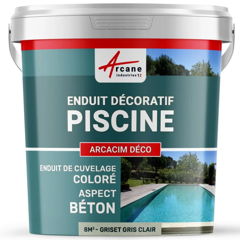 Revoque para piscinas, decorativo de acabado e impermeabilizante - arcacim deco - 8 m² cañabota gris claro - arcane industries