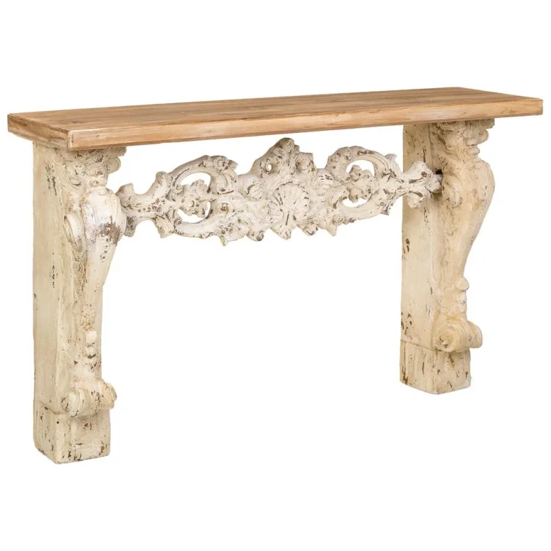 Recibidor de madera y magnesio beige 146x32x90h cm