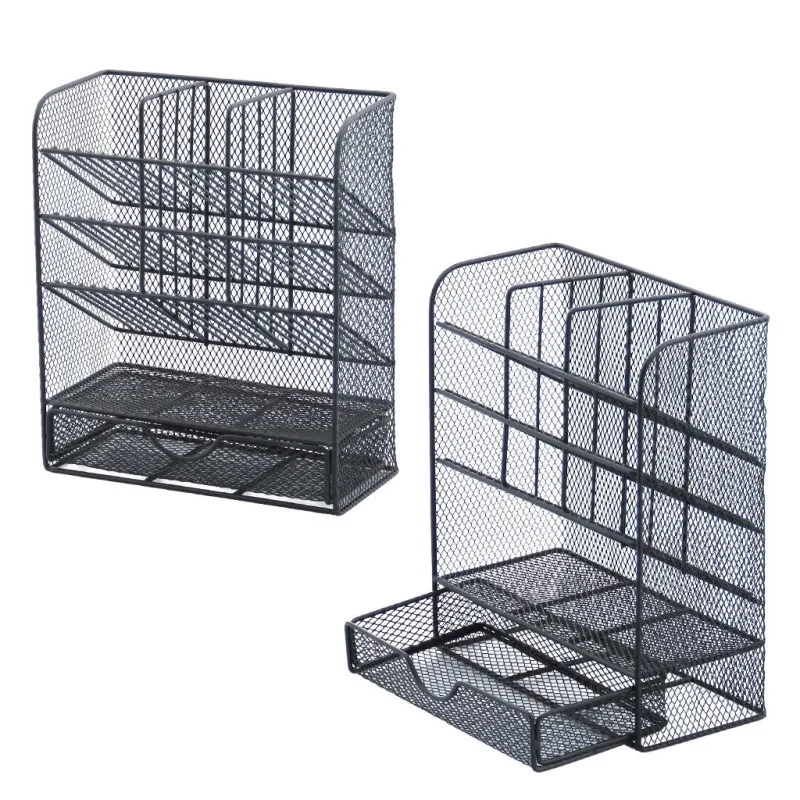 Pack 4 organizadores de escritorio metálicos con cajón, porta bolígrafos y lápices multifunción, perfectos para oficina, casa, escuela y arte