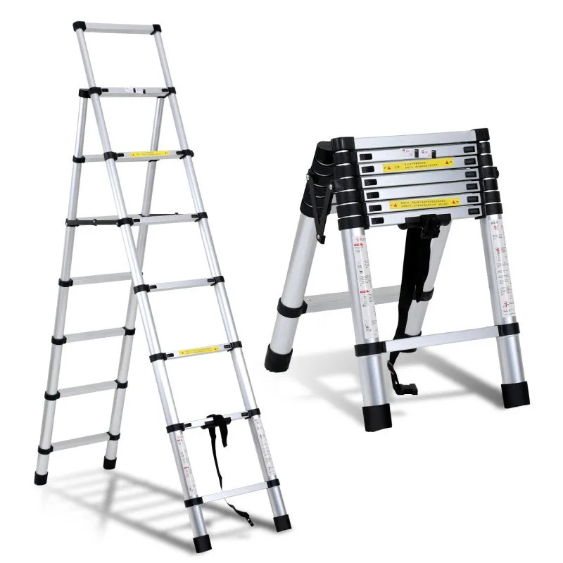 Escalera telescópica de aluminio color plata 2,0m + 2,3m, extensible y antideslizante.