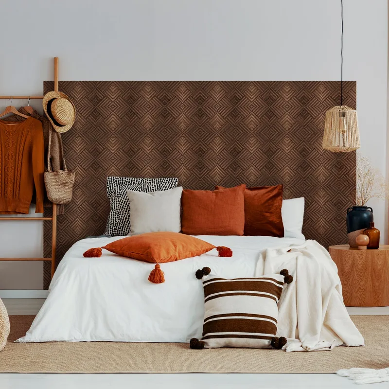 Vinilo cabecero madera marrón art déco h120 x w180 cm - adhesivo de pared - revestimiento sticker mural decorativo