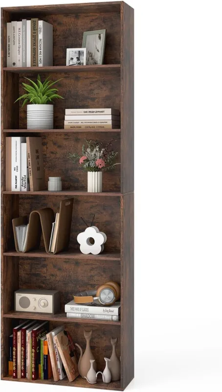 Librería abierta de 6 niveles, estantería abierta, 2 kits antivuelco, mueble de madera, armario expositor, 60 x 23,5 x 178 cm (industrial)