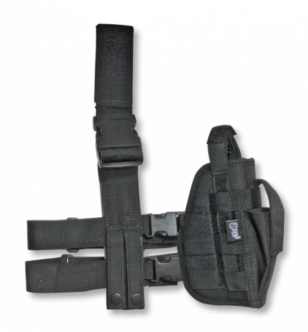 Funda de Pistola Pernera Dingo Táctica de Nylon Acolchado de Color Negro Para Diestros y Zurdos con Sistema Molle, en blíster 34228-ne