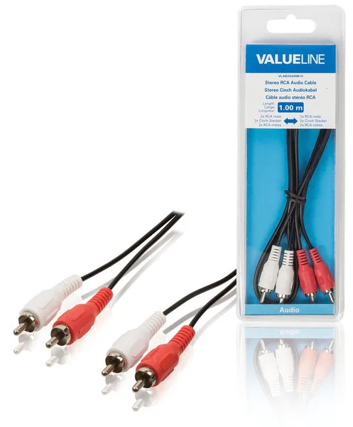 Valueline Cable de audio estéreo 2 RCA macho - macho de 10 metros, en color negro, ideal para conectar a CD - DVD