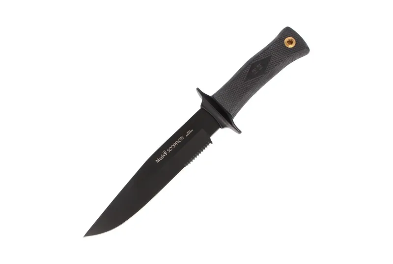 Cuchillo Muela Scorpion SCORPION-18N, con recubrimiento antifricción PTFE, hoja de 18 cm, puño de goma de 11,5 cm + tarjeta multiusos de regalo