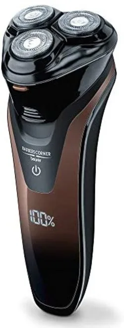 Beurer HR-8000 Afeitadora rotativa con-sin cable, 3 cabezales, pantalla led, lavable IPx6, autonomía 60 mins, recortadora barba y patillas, recortadora contornos integrada, color negro