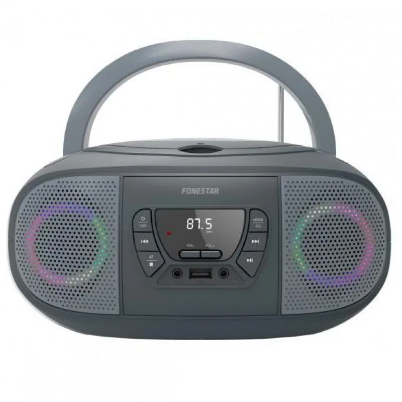 RADIO CD FONESTAR BOOM-GO-G GRIS 4W RMS BLUETOOTH FM USB/MP3 AUX IN SALIDA AURICULARES EFECTOS LUMINOSOS