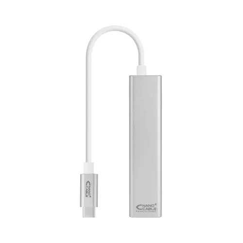 Nanocable Conversor USB-C a Ethernet Gigabit + 3xUSB 3.0, Plata, 15 cm