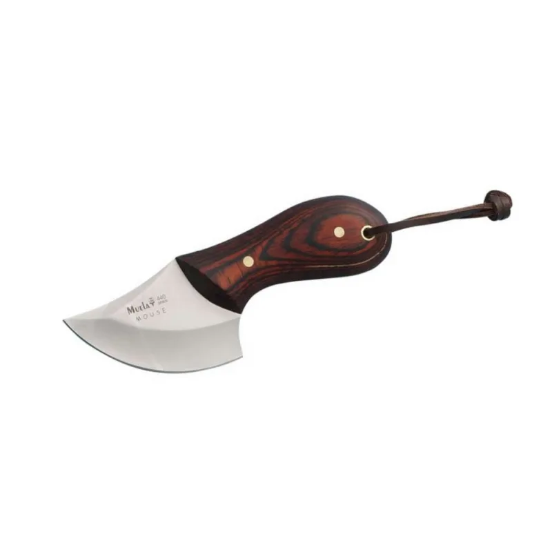 Cuchillo de caza Muela Mouse MOUSE-6R, cachas de madera prensada coral, desollador, enterizo, hoja de 5,5 cm + tarjeta multiusos de regalo