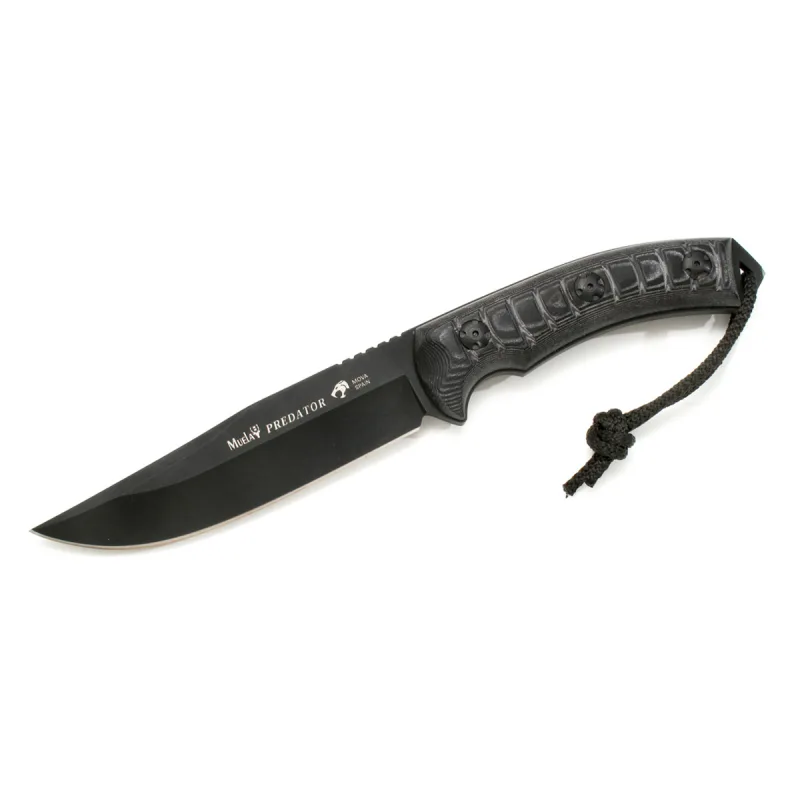 Cuchillo de supervivencia Muela Predator PREDATOR-14N cachas micarta negra CNC, hoja de 14 cm con recubrimiento antifricción PTFE + tarjeta multiusos de regalo
