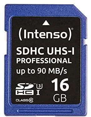 Intenso Professional SDHC Tarjeta de memoria de 16 GB, hasta 100 MB/s, Class10, UHS-I U3, V30, azul