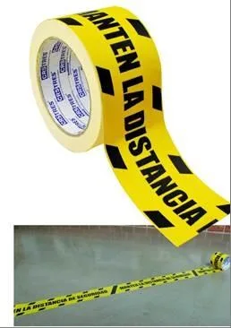 CINTA DE SEÑALIZACIÓN ADHESIVA 72MM X 25METROS AMARILLO/NEGRO "MANTENGA LA DISTANCIA" marca SIN MARCA