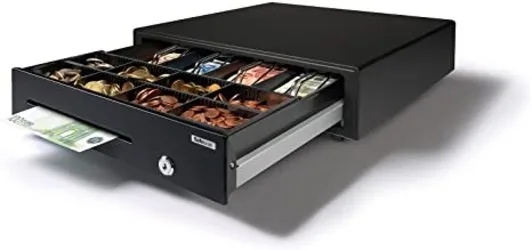 Safescan Cajón portamonedas uso normal SD-4141 para el efectivo, Caja registradora con 4 apartados para billetes y 8 para monedas, Caja dinero con conexión RJ-12-Cajón portamonedas 41x41,5x11,5 cm