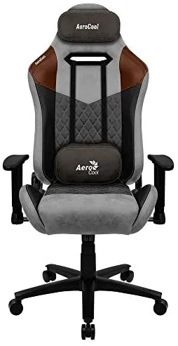 Aerocool DUKEGREY, Silla Gaming, AeroSuede Transpirable, Respaldo Ajustable, Gris
