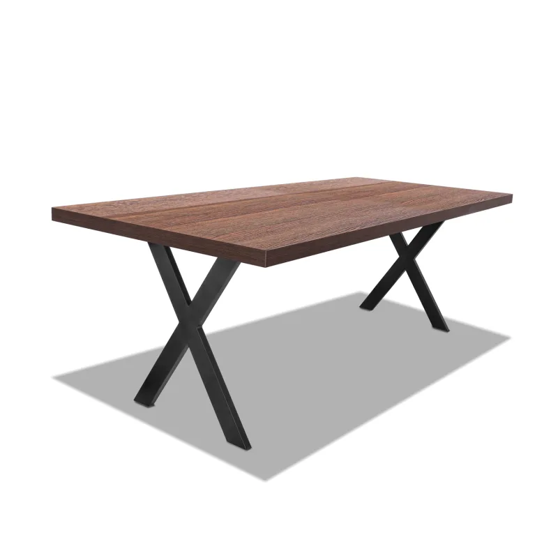 Mesa de comedor de madera y metal - patas negras en forma de X - 220x100 cm