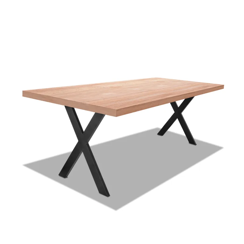 Mesa de comedor de madera y metal - patas negras en forma de X - 220x100 cm