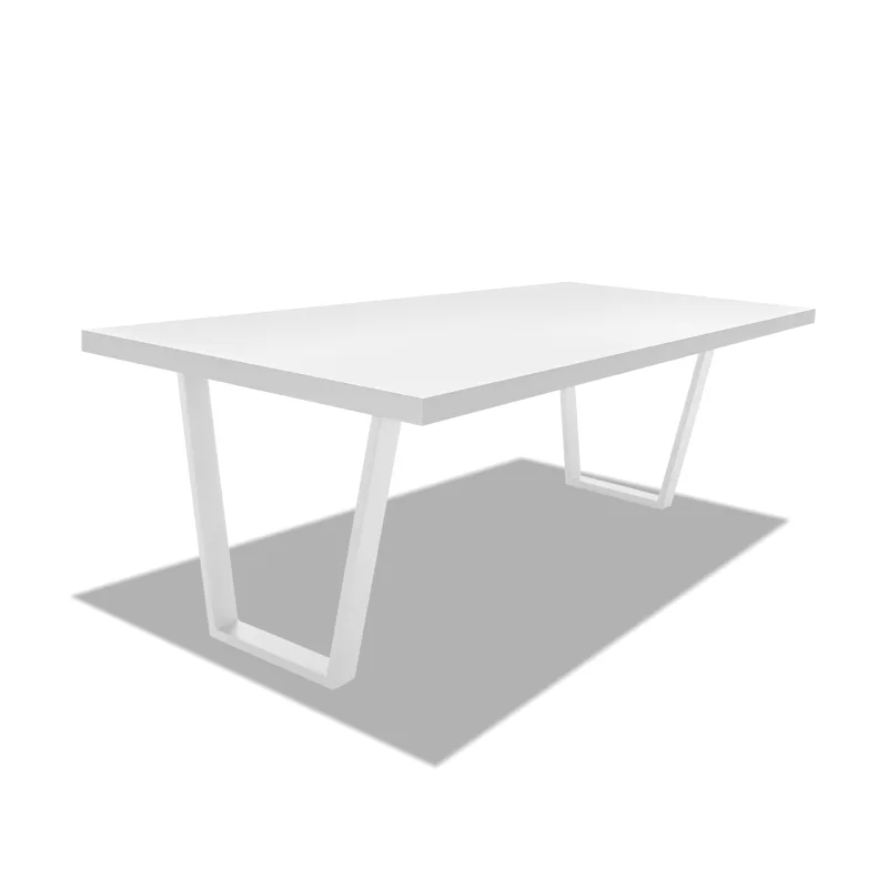 Mesa de comedor de madera y metal - patas blancas trapezoidales - 160x90 cm