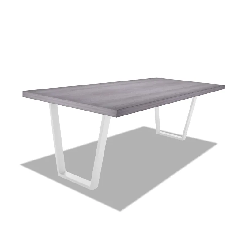 Mesa de comedor de madera y metal - patas blancas trapezoidales - 220x100 cm