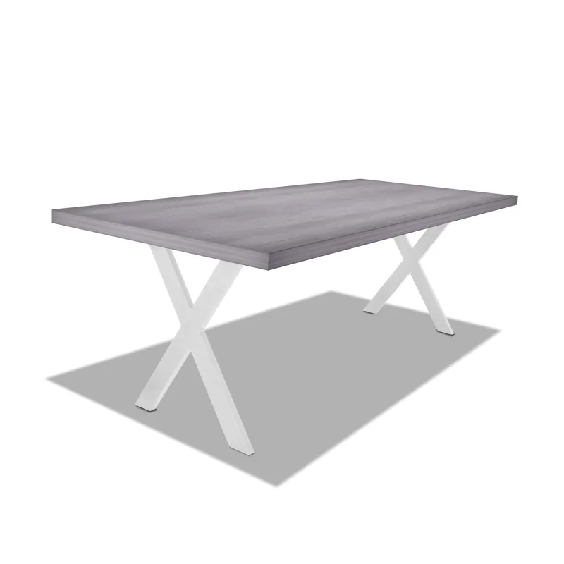 Mesa de comedor de madera y metal - patas blancas en forma de X - 220x100 cm