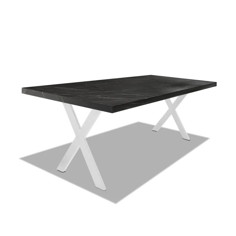 Mesa de comedor de madera y metal - patas blancas en forma de X - 220x100 cm