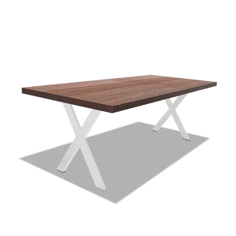 Mesa de comedor de madera y metal - patas blancas en forma de X - 220x100 cm