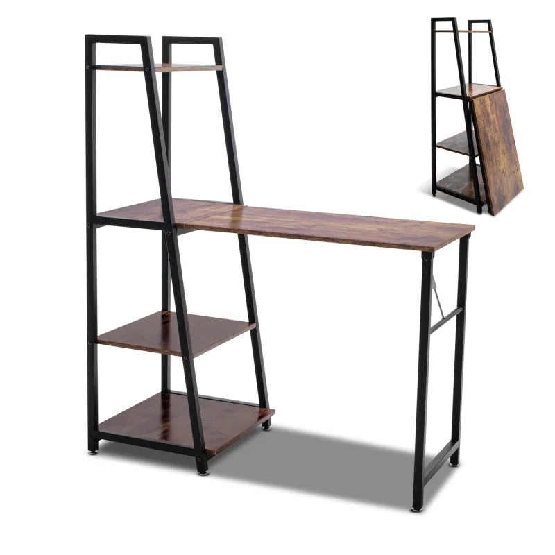 Bimyo - Escritorio plegable con estantería ahorraespacio 50x41xH128 cm estilo industrial