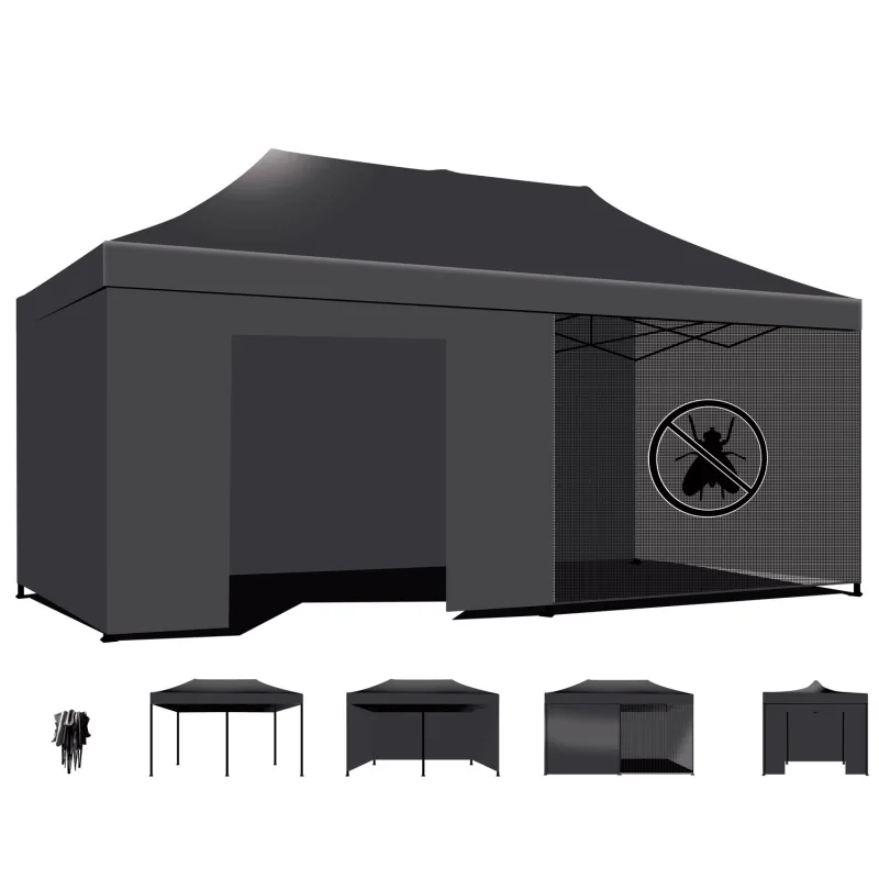 Taman 3x6 - Gazebo de jardín plegable con toldos laterales y mosquiteras