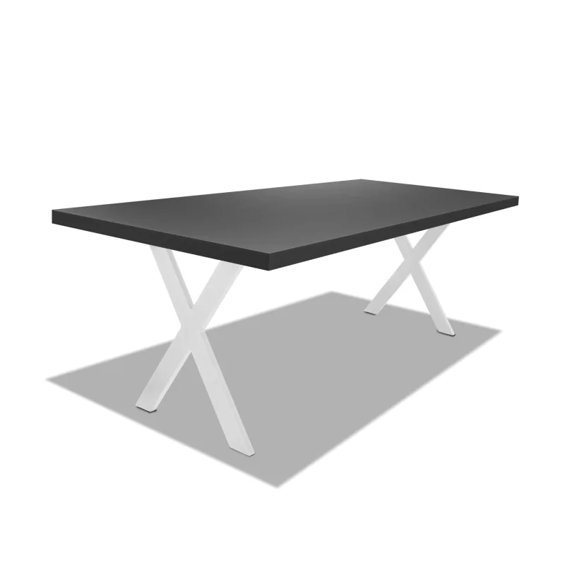 Mesa de comedor de madera y metal - patas blancas en forma de X - 220x100 cm