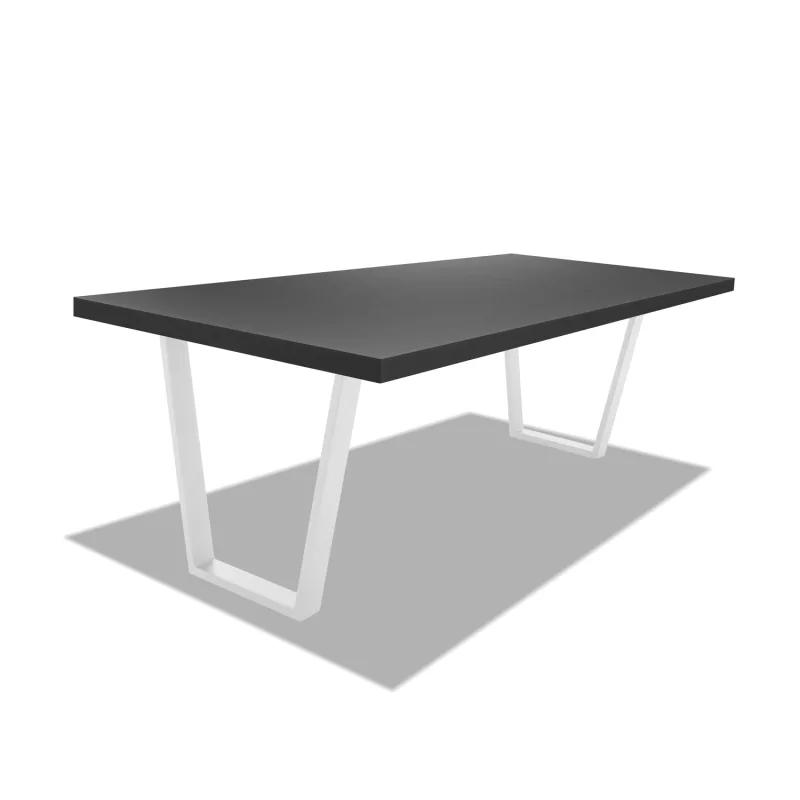 Mesa de comedor de madera y metal - patas blancas trapezoidales - 220x100 cm