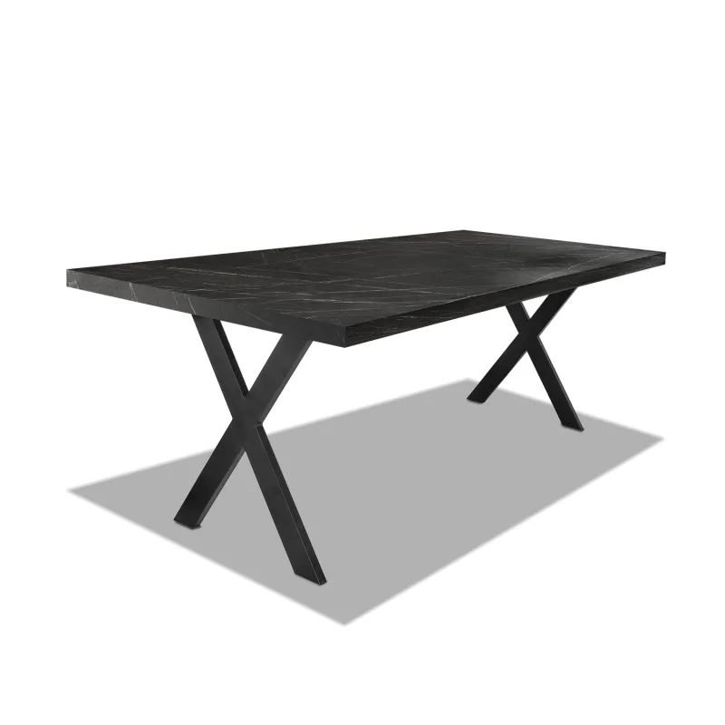 Mesa de comedor de madera y metal - patas negras en forma de X - 220x100 cm