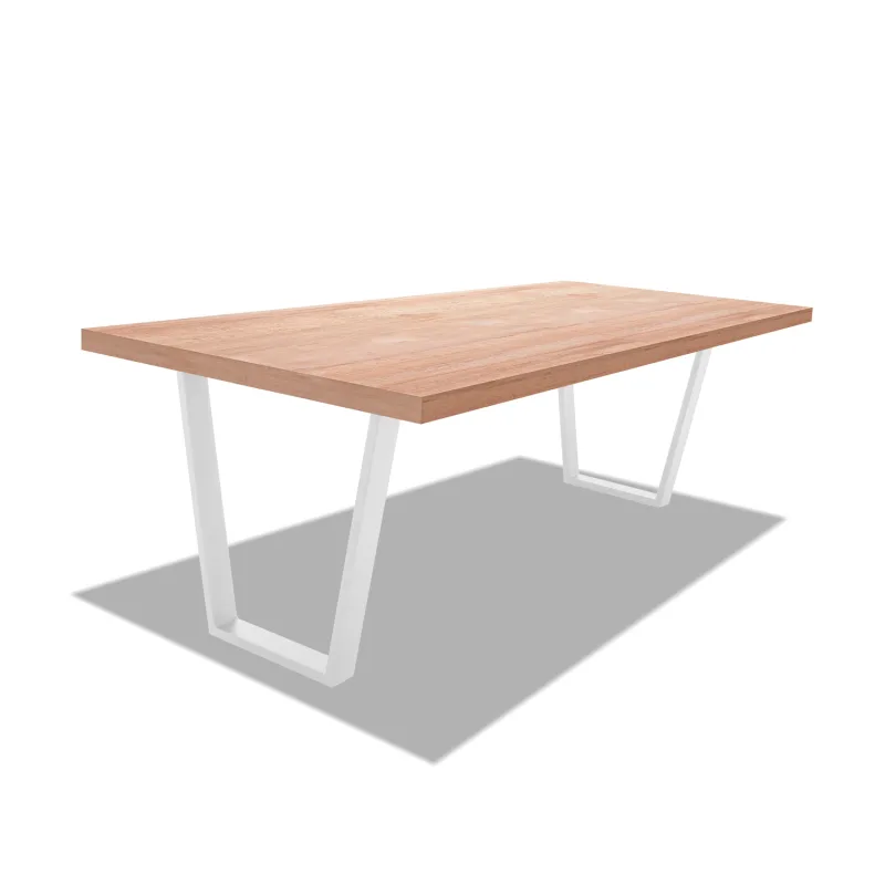 Mesa de comedor de madera y metal - patas blancas trapezoidales - 220x100 cm
